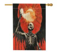 Bandiere gotiche per la casa di Halloween con triste mietitore, 71 x 101 cm, per esterni, spaventoso scheletro horror, bandiere verticali standard per la casa, raccapricciante teschio anteriore