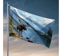 Bandiere grafiche per camera Alpine Majesty: Alce vicino al lago bandiera da giardino autunno divertente regalo per capo (30 x 45 cm)