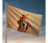 Bandiere grafiche per stanza Golden Retriever bilanciando una zucca sulla testa. Bandiera decorazioni per portico accessori per la stanza da esterno per uomo (120 x 180 cm)