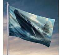 Bandiere grafiche per stanza, una balena gigante rompe l'oceano vicino a una nave a vela. Bandiera decorazioni per portico accessori per la stanza da uomo (30 x 45 cm)
