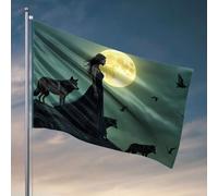 Bandiere grafiche per stanza una donna sta con i lupi sotto una luna piena. Bandiera decorazioni per portico accessori per la stanza da uomo (120 x 180 cm)