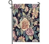 Bandiere hippie da giardino con rose bohémien, 30,5 x 45,7 cm, per esterni, stile vintage, floreale, standard, verticale, in lino, per casa, cortile, cortile, prato, decorazione per esterni