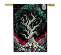 Bandiere horror di Halloween con teschio per casa sull'albero, 71 x 101 cm, double face per esterni, scheletro psichedelico spaventoso standard verticale su tela, bandiera per la casa, raccapricciante