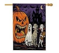 Bandiere horror di Halloween con zucca dalmata per cani 71 x 101 cm su entrambi i lati per esterni, casa infestata tela verticale bandiera per casa, bandiera spaventosa stampa cortile cortile