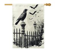 Bandiere horror di Halloween per casa corvo, 71 x 101 cm, double face, per esterni, casa infestata spaventosa, tela verticale, bandiera per la casa, raccapricciante scenica anteriore cortile cortile