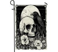 Bandiere horror gotiche da giardino con corvo di Halloween, 30,5 x 45,7 cm, double face, decorazione esterna, stile vintage, spaventoso gotico, scheletro corvo, bandiera raccapricciante per esterni