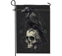 Bandiere horror gotiche da giardino con corvo di Halloween, 30,5 x 45,7 cm, double face, per esterni, decorazione esterna, estetica spaventosa gotica scheletro, bandiera vintage per esterni, piccola