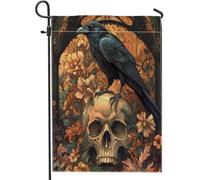 Bandiere horror gotiche da giardino con corvo di Halloween, 30,5 x 45,7 cm, double face per esterni, estetico spaventoso scheletro gotico, bandiere per la casa in tela standard, bandiera vintage per