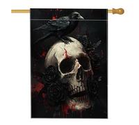 Bandiere horror gotiche per la casa del corvo di Halloween, 71 x 101 cm, double face per esterni, estetica, spaventosa, vintage, scheletro, tela verticale, bandiera per la casa, bandiera retrò con