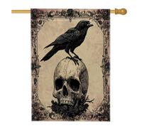 Bandiere horror gotiche per la casa del corvo di Halloween, 71 x 101 cm, double face per esterni, spaventoso scheletro gotico fresco lino verticale bandiera per la casa, raccapricciante teschio