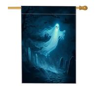Bandiere horror Halloween fantasmi casa 71,1 x 101,6 cm double face per decorazione, spaventoso lapide cimitero anteriore cortile bandiere per la casa, fantasma iuta cortile bandiere decorative per