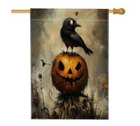 Bandiere horror per Halloween, 71 x 101 cm, double face, per esterni, spaventoso zucca, spaventapasseri, corvo, tela verticale, bandiera per la casa, raccapricciante per cortile anteriore cortile