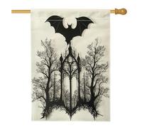 Bandiere horror per la casa dei pipistrelli di Halloween, 71 x 101 cm, per esterni, spaventosa sagoma gotica del cimitero, bandiere verticali standard per la casa, raccapricciante cortile cortile