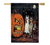 Bandiere horror per la casa del cane dobermann zucca di Halloween 71 x 101 cm su entrambi i lati per esterni, casa infestata tela verticale bandiera per la casa, bandiera spaventosa stampa cortile