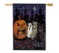 Bandiere horror per la casa del cane Schnauzer zucca di Halloween 70 x 101 cm su entrambi i lati per esterni, casa infestata tela verticale bandiera per la casa, bandiera spaventosa stampa cortile