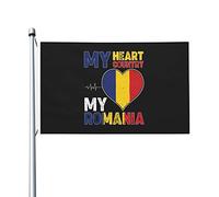 Bandiere "Il mio cuore, il mio paese, la mia Romania" per esterni, 3x5 piedi, in poliestere resistente, bifacciali, per casa, cortile, festival, decorazioni da giardino, bandiere di benvenuto.