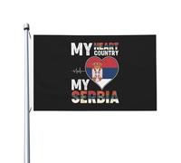 Bandiere "Il mio cuore, il mio paese, la mia Serbia" per esterni, 3x5 piedi, bandiera in poliestere resistente bifacciale per casa, cortile, festival, decorazioni da giardino, bandiere di benvenuto