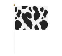 Bandiere in pelle di mucca bianca e nera, piccole bandiere tenute in mano, mini bandiere su bastone per feste, attività di squadra, parate, decorazione per le vacanze, confezione da 10
