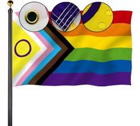 Bandiere Intersessuali Progress Pride 3 x 5 Outdoor - Cerchio ricamato e strisce cucite inclusive di lesbiche gay bisessuali transgender arcobaleno bandiera per esterno con 2 occhielli in ottone