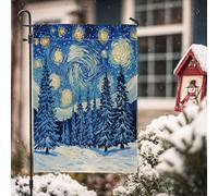 Bandiere invernali da giardino con albero di Natale, 30,5 x 45,7 cm, double face, per decorazioni esterne, motivo: Van Gogh, foresta di Natale, neve, cortile, tela, per vacanze, Capodanno, all'aperto