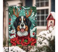 Bandiere invernali da giardino con cane da montagna del Bernese, 30,5 x 45,7 cm, per esterni, con pupazzo di neve di Natale, bandiere verticali standard in lino per casa, vacanze, cortile, cortile