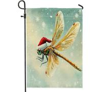 Bandiere invernali da giardino con libellule natalizie 30,5 x 45,7 cm, double face, per esterni, fiocchi di neve, insetti, bandierine per casa, casa, vacanze, capodanno, all'aperto, piccola bandiera