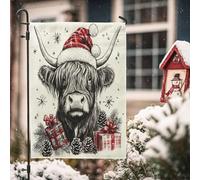 Bandiere invernali da giardino con mucca delle Highland Merry Christmas, 30,5 x 45,7 cm, double face, decorazione per esterni, divertente bandiera vintage con animali, bandiera per casa da cortile