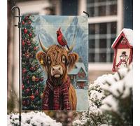 Bandiere invernali da giardino con mucca delle Highland Merry Christmas, 30,5 x 45,7 cm, double face, per decorazione esterna, motivo natalizio, bandiera per casa, per vacanze all'aperto, piccola