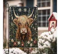 Bandiere invernali da giardino con mucca delle Highland Merry Christmas, 30,5 x 45,7 cm, per esterni, ricamo, albero della foresta di Natale, bandiere verticali standard in lino per casa, cortile