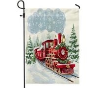 Bandiere invernali da giardino con treno a vapore, 30,5 x 45,7 cm, double face, decorative per esterni, fantasia, Natale, neve, scenico, bandiera, tela, per casa, vacanze, esterni, piccola bandiera