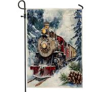 Bandiere invernali da giardino con treno a vapore, 30,5 x 45,7 cm, double face, per decorazioni esterne, industria, Natale, neve, scenico, cortile, tela, casa, vacanze, esterni, piccola bandiera per