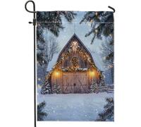 Bandiere invernali da giardino di Natale, 30,5 x 45,7 cm, double face, per esterni, fienile di campagna, Natale, neve, scenico, bandiera, casa, cortile, piccola bandiera da giardino