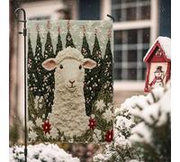 Bandiere invernali da giardino in iuta con pecore di buon Natale, 30,5 x 45,7 cm, double-face, per esterni, ricamo, albero della foresta, piccole bandiere per prato, bandiere per la casa all'aperto