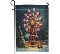 Bandiere invernali da giardino Merry Christmas da 30,5 x 45,7 cm, double face, per decorazione esterna, motivo con mulino a vento di Natale e neve, bandiera per casa, fattoria, vacanze, esterni