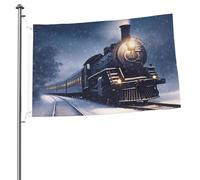 Bandiere invernali natalizie con treno ferroviario notturno neve per esterni 0,6 x 0,9 m, bandiera stagionale da giardino con occhielli bandiera esterna per decorazioni per la casa sfondo fotografico