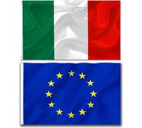 Bandiere Italia E Unione Europea 90X150 Cm - Set 2 Pezzi Con 2 Occhielli in Meta
