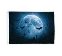 Bandiere lunari per esterni, Halloween gotico pipistrelli lapidi Halloween blu bandiere decorative per esterni con occhiello decorazione per portico anteriore balcone terrazza patio 0,9 x 1,5 m