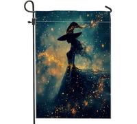 Bandiere magiche da giardino strega di Halloween, 30,5 x 45,7 cm, double face, per esterni, stile vintage, fantasy, mistico, piccole bandiere per casa, in tela da appendere, per esterni