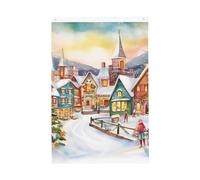 Bandiere magiche per villaggio natalizio ad acquerello per esterni, 0,6 x 0,9 m, stampa verticale su entrambi i lati, bandiere da giardino, bandiere per esterni, striscione per vacanze con occhielli