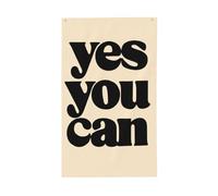 Bandiere minimaliste per la casa da cortile con testo Yes You Can su beige, 0,9 x 1,5 m, striscione di auguri con occhielli per interni ed esterni, decorazioni per la casa