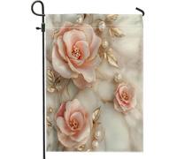 Bandiere moderne da giardino con rose in marmo 30,5 x 45,7 cm, double face, decorative per esterni, piccole bandiere in tela per la casa, bandiere artistiche in iuta per cortile e prato per esterni