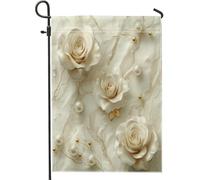 Bandiere moderne da giardino con rose in marmo 30,5 x 45,7 cm, double face, per esterni, bandiere standard con fiori 3D in iuta per prato, decorazioni per esterni