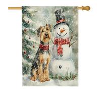 Bandiere natalizie Airedale Terrier, 71 x 101 cm, double-face, per esterni, con pupazzi di neve, albero di Natale, bandiere verticali in tela per la casa, per animali domestici, cortile, cortile
