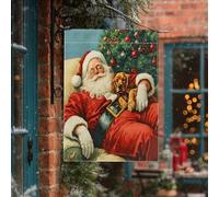 Bandiere natalizie americane per la casa del cane Cocker Spaniel, 71 x 101 cm, double face, per esterni, con stampa di Babbo Natale, cucciolo di Babbo Natale, bandiera verticale standard per la casa