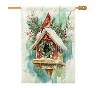 Bandiere natalizie cardinali per la casa degli uccelli, 71 x 101 cm, double face, per esterni, divertente acquerello, casetta per gli uccelli, tela verticale per la casa, bandiera invernale con stampa
