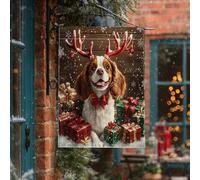 Bandiere natalizie Cavalier King Charles Spaniel per la casa del cane, 71 x 101 cm, double face, per esterni, divertente, rustica, con cucciolo di Natale, bandiera verticale in tela per la casa, per