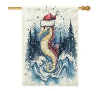 Bandiere natalizie con cavalluccio marino ad acquerello, 71 x 101 cm, double face, per esterni, divertenti bandiere verticali per la casa, decorazione per la casa e il cortile