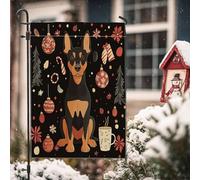 Bandiere natalizie da giardino con cane doberman, 30,5 x 45,7 cm, double face, per decorazione esterna, bandiera vintage in tela con palline per albero di Natale, bandiera in tela per bambini, piccola