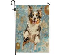Bandiere natalizie da giardino con cane pastore australiano 30,5 x 45,7 cm, per esterni, motivo fiocchi di neve di lusso, bandiere standard in lino per la casa, per animali domestici, cortile, cortile
