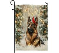 Bandiere natalizie da giardino con cane pastore tedesco, 30,5 x 45,7 cm, double face, decorazione esterna, motivo cardinale innevato, bandiera per casa da cortile per animali domestici, piccola